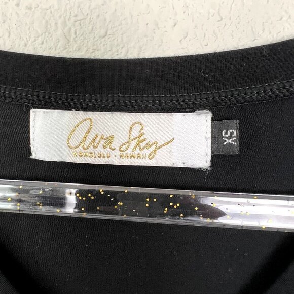 Ava Sky Hawaii Black Asymmetric Short Sleeve Top Shirt Womens XS Fighting Eel - Picture 8 of 8